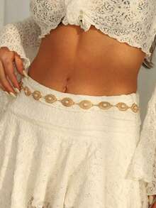1pc Fashionable Versatile High-End Pearl Waist Chain, Vintage Hollow Design Belt, Suitable For Various Occasions Wear, Beach, Party, Daily, Perfect Holiday Gift - Gold - View 4
