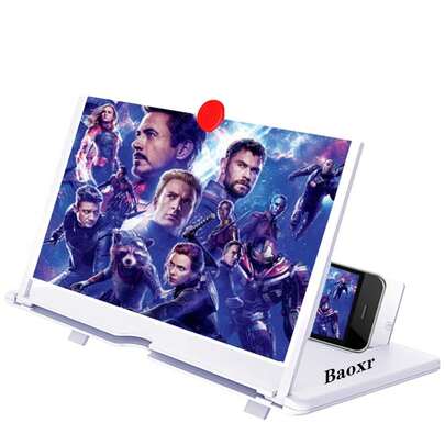 Amplificador de pantalla, amplificador HD proyector para películas, videos y juegos. Soporte plegable para teléfono con amplificador de pantalla para todos los teléfonos inteligentes (blanco)