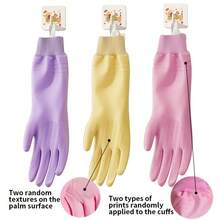1/3 piezas Guantes de goma gruesos de PVC para lavar platos, de una sola capa con gancho incorporado, diseño de puño elástico, multiusos para limpiar la cocina, el baño y la ropa - A - Ver 10