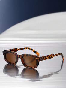 1 Pair Square Small Frame Leopard Print Brown Stylish Fashion Glasses, Suitable For Outings, Travel, Summer Accessories, Sports Style, Driving, Holiday Outfits, Beach, Music Festivals, Vacations, Elegant Attire, Street Style Accessories, Holiday Atmosphere, Sports, Parties, Outdoor Activities, Street Style, Fishing, Holidays, Vacations - 棕色 - 查看 2