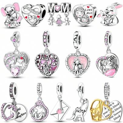 1 Pc Sliver Color Warm Mother'S Day Collection Mom Daughter Love Envelope Heart Charm Fit Original Bracelet Necklace Pendant Beads For Diy Jewelry Making, Ideal Choice For Women'S Daily Jewelry Accessories-Mother'S Day Jewelly Gifts