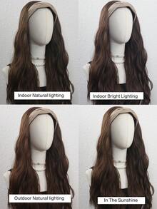 24英寸长卷发假发，带可拆卸头带，女士逼真半头假发，自然遮盖头发的假发，适合女孩日常佩戴、音乐节、派对和街头时尚。 - 彩色 - 查看 9