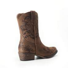 Women's Western Ankle Boots - Cowboy Cowgirl Style, Low Chunky Heel, Square Toe, Fall Short Booties Shoes - 摩卡棕 - 查看 4