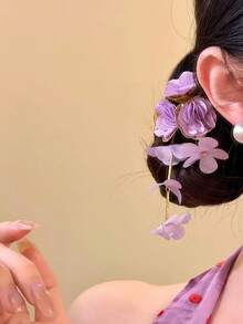1 pièce Pince à cheveux élégante et douce avec fleur à gland rose, nouvel accessoire de cheveux style chinois, décoration de cheveux rétro, pinces à cheveux, été, vacances, voyage - Multicolore - Voir 2
