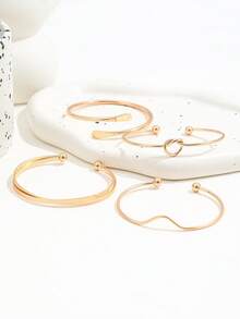 4pcs Fashionable Minimalist Knotted V-Shaped Open Bangle Bracelets, Versatile Stackable Adjustable Bracelet Set For Women - Gold - View 2