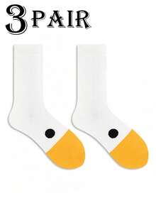 1/3双趣味卡通鹅头袜子，女士嘻哈风中筒鹅袜，休闲百搭 - 彩色 - 查看 7