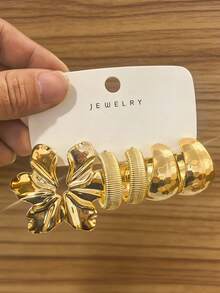 6-18件金色时尚耳环套装，时尚优雅，适合日常、派对和活动佩戴。 - 金色 - 查看 3