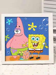 SpongeBob SquarePants Tranh đính đá toàn bộ bề mặt, có khung, tự làm, đính đá lấp lánh, tranh thủ công đóng khung ảnh, quà tặng sáng tạo, tranh giáo dục. - đồ trang trí - Xem 2