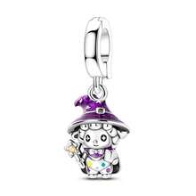 1 pieza Conjunto de cuentas de encanto de color plateado con esmalte de fantasía gótica, con diablo brillante, segador siniestro, gnomo y mago, hebillas universales compatibles con pulseras europeas, ideal para Halloween, cumpleaños y uso diario gótico - Plateado - Ver 17