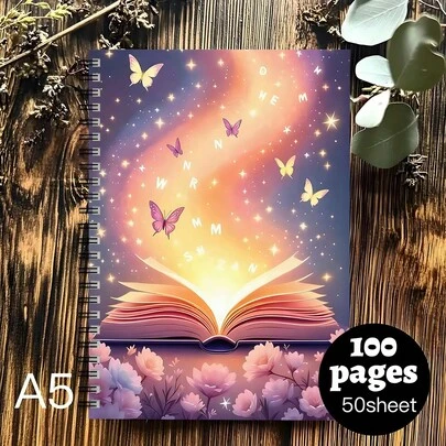 1 cuốn sổ tay gáy xoắn hình bướm cỡ A5, giấy chất lượng cao, sổ kẻ dòng dành cho sinh viên, phù hợp sử dụng trong văn phòng và trường học, món quà hoàn hảo cho bạn bè, chị em gái, anh em trai, thầy cô và học sinh - Quà Giáng sinh, Lễ Tạ ơn