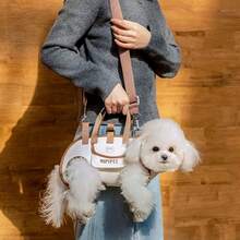 Portable Pet Sling Carrier - Convenient Outdoor Leash Backpack, Easy To Wear, Leg Holes, Adjustable Strap, Suitable For Dogs, Cats And Other Pets - Beige - View 5