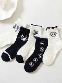 5双春夏新款薄款透气公主风女童袜，优雅黑白天鹅蕾丝女童袜，儿童网眼袜 - 彩色 - 查看 7