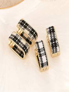 1 Pair Fashion Versatile Elegant Plaid Design Earrings, Suitable For Women's Daily Casual, Commute, Party And Decoration (Stripe Pattern Not Fixed) - Multicolor - View 4