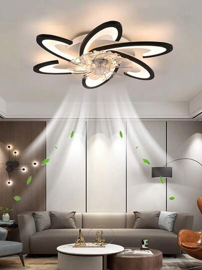1pc Modern Acrylic Ceiling Fan With Light | High Definition Black & White Lampshade | Remote Control LED Dimmable And Adjustable Wind Speed - Suitable For Kitchen, Bedroom And Living Room