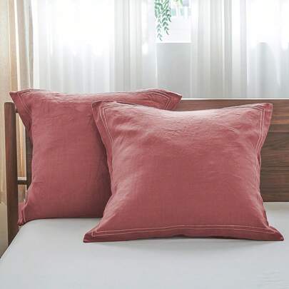 Juego de funda de edredón 100% de lino Simple&Opulence, diseño de borde de color sólido ribete bordado para camas gemelas, queen o king (opciones multicolor), Linen, King