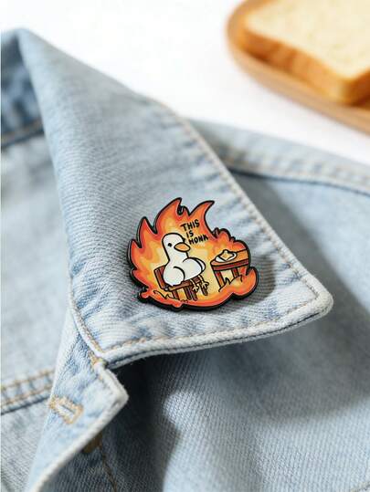 1PC "This Is Fine" Meme Enamel Pin Set – Funny Duck & Dog Fire Scene Lapel Pins, Humorous Backpack & Jacket Accessories