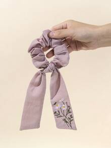 2个装花朵刺绣发夹，简约纯色蝴蝶结弹力发带，适合日常佩戴，春夏母亲节发带，青少年发饰 - 彩色 - 查看 3