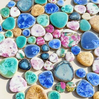 100g/200g/500g/1000g Multi-Color Oval Shaped DIY Mosaic Ceramic Tiles, Suitable For DIY Projects, Living Room, Kitchen, Bathroom, Home Decor, Art Crafts, Rich Colors, Ideal For Wall And Floor Creative Decoration, Top Choice DIY Craft Material