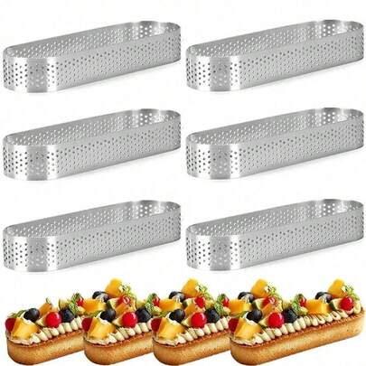 Bộ 3/6/12 khuôn bánh hình oval, đường kính 13cm (5.12in), chất liệu thép không gỉ, có lỗ, chống dính, thích hợp để làm mousse, bánh phô mai, bánh muffin và bánh ngọt.