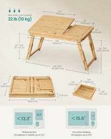 Bed Laptop Desk, Folding Bed Tray For Laptop Up To 15.6 Inches, Adjustable Angle And Height, Portable For Working Reading Writing Breakfast, Bamboo, Drawer, Light Bamboo - C - Xem 5