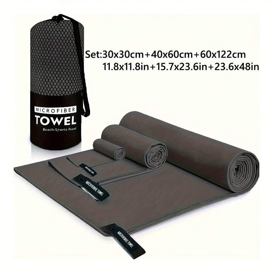 Two Microfiber Sports Towels, Suitable For Outdoor Travel, Swimming, And Beach Use. They Are Anti-Static, Highly Absorbent, Soft And Skin-Friendly, And Convenient And Practical. - 黑色 - 查看 1
