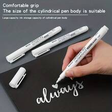 1-12pcs White Paint Marker Pens – Oil-Based Permanent Markers For Glass, Rock, Metal, DIY Crafts & Drawing - White - View 1