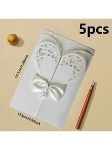 1/5/10pcs Elegant Shiny Powder Invitation Cards, Heart-Shaped Bow Hollow-Out European Style Gilded Personalized Shiny Powder Greeting Cards, Suitable For Wedding Anniversary, Bridal Shower, Engagement Party And Anniversary Dinner Invitations - Multicolor - View 7