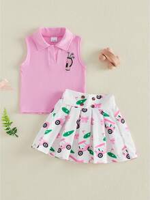 Young Girls Tank Top Co-Ords - Pink - View 1