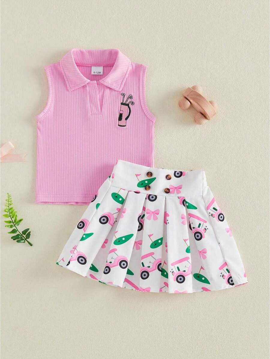 Young Girls Tank Top Co-Ords - Pink - View 1