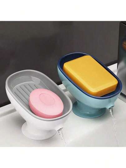 1pc Luxury Soap Dish With Powerful Suction Cup Design, Sturdy And Durable, Dual-Layer Drainage, Detachable For Daily Soap Storage
