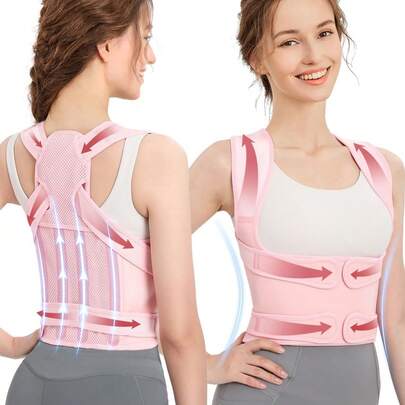 Pink Back Ring Waist Posture Support Brace For Men & Women - Adjustable Invisible Compression Support Belt For Prolonged Sitting, Reduces Neck & Back Pain, Improves Posture, Hand Washable Design, Back Posture Corrector, Comfortable Fit, Durable Construction