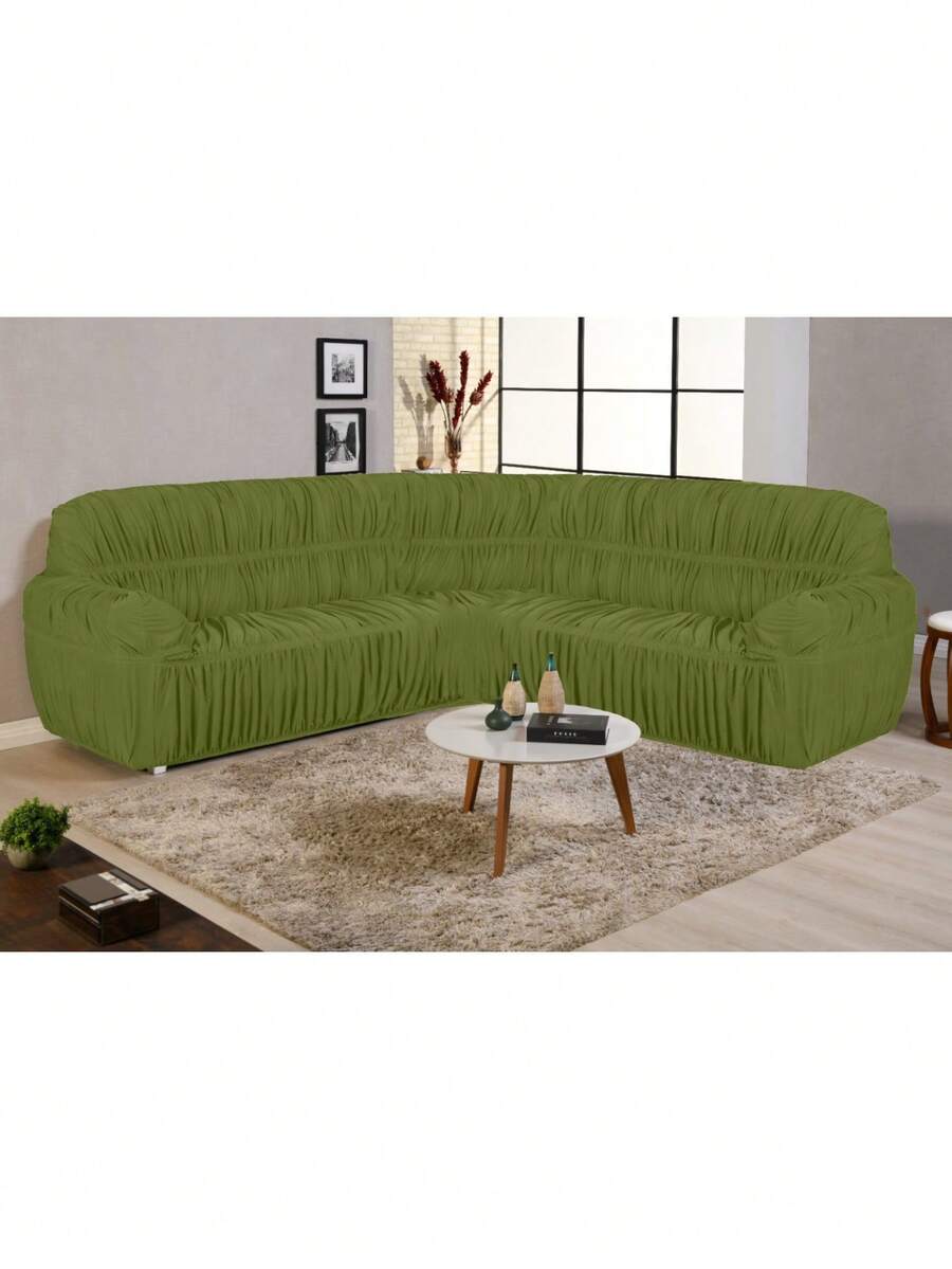 Capa Para Sofá De Canto Ate 7 Lugares Com Braço 21 Elásticos Malha Gel Poliéster - Verde - Visão 1