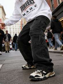 Mens Baggy Jeans Y2k Hip Hop Demin Cargo Pants Grunge Jeans Loose Fit Cargo Jeans Streetwear - màu đen - Xem 5