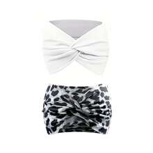 2条/套 时尚纯色及豹纹发带，适合日常佩戴、健身、跑步、瑜伽，透气弹力头巾 - 彩色 - 查看 13