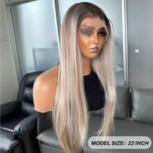 Kanekalon Futura Ombre Gold 13x6 Synthetic Lace Front Wig, 22 Inches Long Straight Hair, No Glue Needed, Kanekalon Material, Durable Synthetic Fiber, Free Parting, 150% Density, High Definition Transparent, Easy To Wear, Heat Resistant Fiber, Suitable For Women's Daily, Party, Vacation And Other Occasions - Blonde Ombre - View 5
