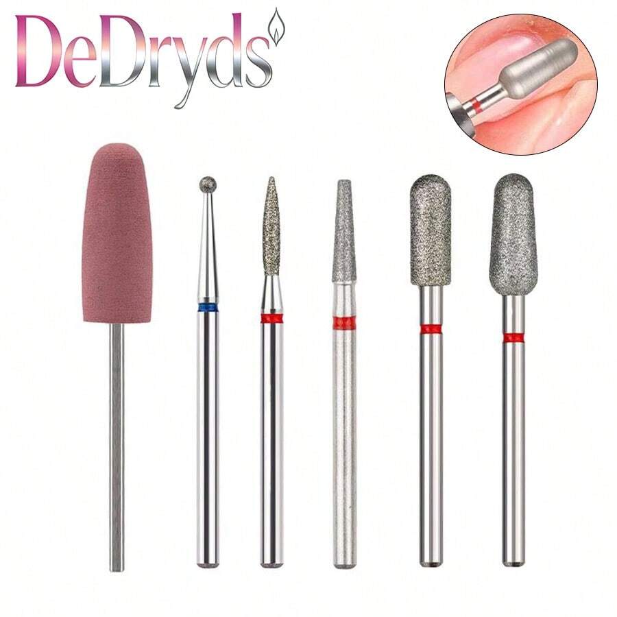 6件套金刚石美甲钻头套装，适用于电动指甲锉，专业美甲修脚角质去除器，角质剪，美甲工具，家用沙龙级产品 - 彩色 - 查看 1