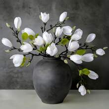 Yuejia 1/2/3支人造白色玉兰花枝,逼真花茎,适用于家居装饰、花瓶填充、桌面摆件装饰(不含花瓶) - 白色 - 查看 2