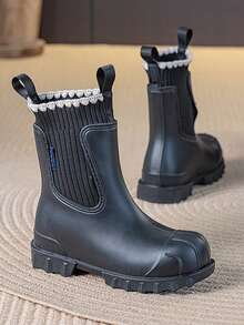 Women's Fashionable Waterproof Rain Boots, Minimalist Versatile Boots - Black - View 3