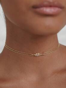 1 chiếc vòng cổ choker mạ vàng đính đá lấp lánh thời trang, thiết kế độc đáo, phụ kiện trang sức đeo hàng ngày dành cho nữ. - Vàng - Xem 1