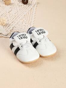 1双0-1岁男婴新生儿幼儿鞋，3-6/8-12个月婴儿软底防滑休闲鞋 - 黑與白 - 查看 4