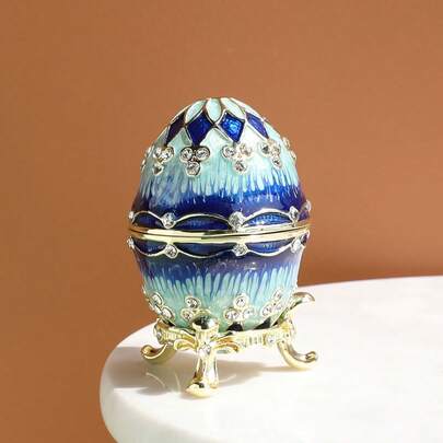 SUSUZUKU صندوق حلقة ديكوري بشكل بيضة روسية أومبري، هدية عيد ميلاد صندوق مجوهرات معدني مطلي بالمينا، هدية حرفية