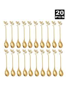 2/6/12/20pcs Stainless Steel Leaf-Shaped Coffee/Tea/Dessert Spoons - Multicolor - View 5