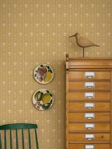 Mustard Yellow Medieval Floral Striped Peel And Stick Wallpaper, Tulip Botanical Design, Deep Yellow Wall Decor Wallpaper - C - View 2