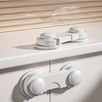 Juego de 7 cerraduras de blancas de plástico resistente - Ideal para refrigeradores y gabinetes - Instalación fácil sin herramientas, cerraduras de refrigerador, pestillos de de despensa, cerraduras de puerta adhesivas de uso múltiple, de larga duración