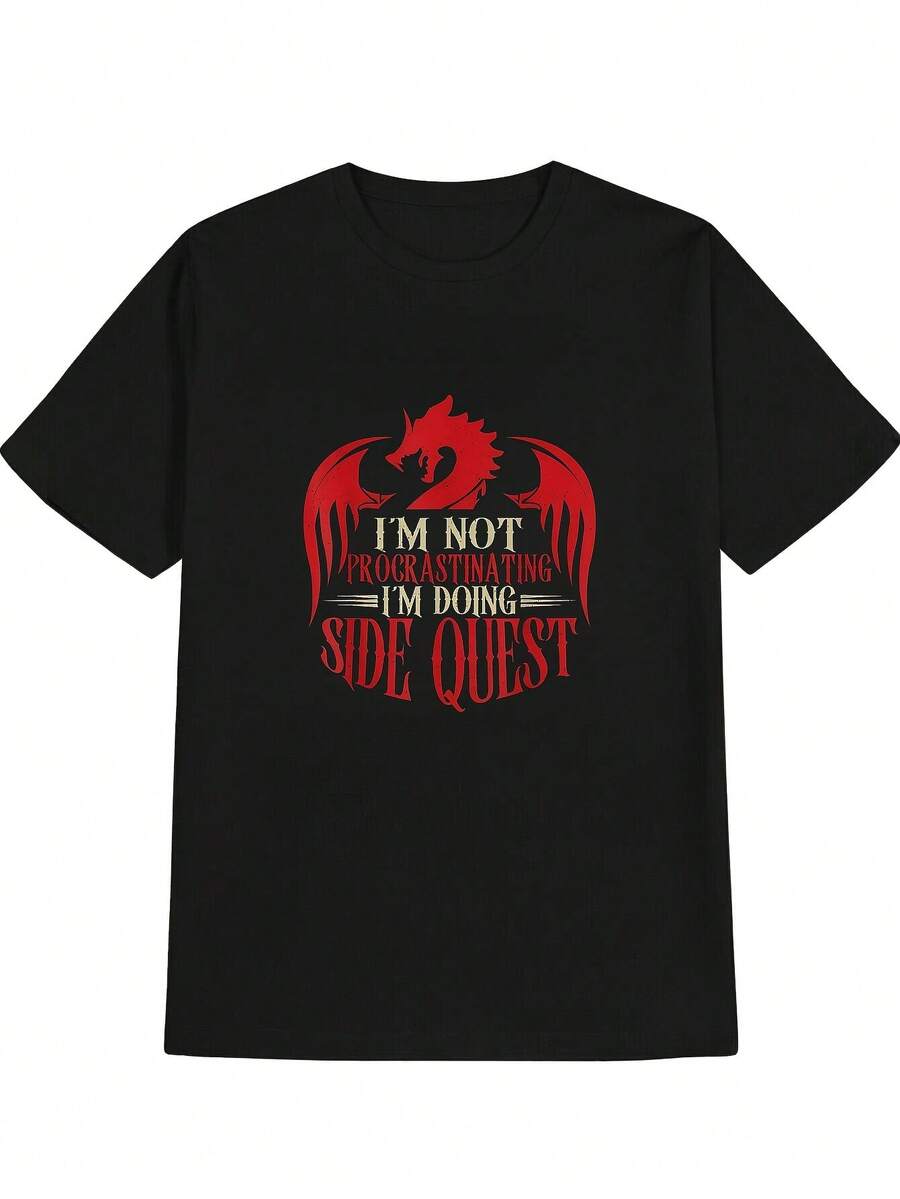 Camiseta de algodón de 180g de peso. No estoy procrastinando, estoy realizandoúltiples tareas. Camiseta divertida con estampado retro de gamer, camiseta casual cómoda para hombre, top de manga corta para verano. Adecuada como regalo de cumpleaños para hombres para actividades diarias, desplazamientos diarios, salidas informales, versátil para uso en el hogar, paseos al aire libre. Sencilla y adecuada para todos, estilo de nicho moderno, la primera opción para parejas. - Negro - Ver 1