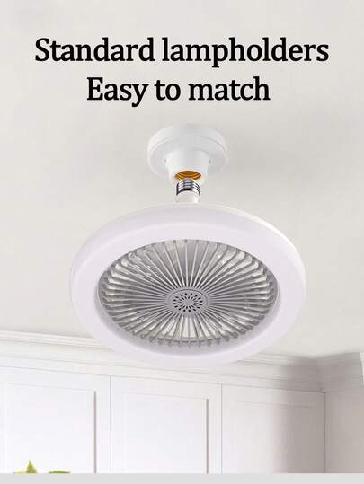 1个白色小型吊扇，带灯和遥控器，E27可拆卸静音风扇，色温3000K-6000K，3档风速，可调光，带定时器，尺寸D42cm/D52cm，白色（不含灯座）