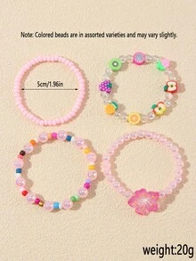 4pcs/Set Girls Cute Polymer Clay Butterfly, Flower, Fruit, Sun, Cloud Beaded Bracelet Set, Suitable For Girls Daily Wear And Gifting To Friends - Multicolor - View 7