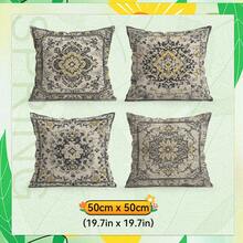 4pcs Bohemian Rug Pattern Cushion Cover Set - Peach Velvet Pillow Case, Decorative Pillow Covers Suitable For Living Room Sofa Bedroom, Pillow Inserts Not Included - Multicolor - View 12