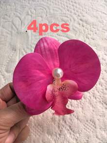 2个/4个/8个 花卉印花波西米亚风亚克力兰花发夹，春季新品系列 - 玫紅色 - 查看 12