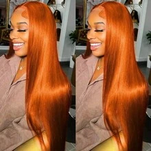 Bone Straight Ginger Orange 30 36 Inch 250 Density 13x6 Lace Front Brazilian HD 13x4 Pre Plucked Wig 350 Colored Glueless Human Hair Lace Frontal Wigs - S350 - Xem 6